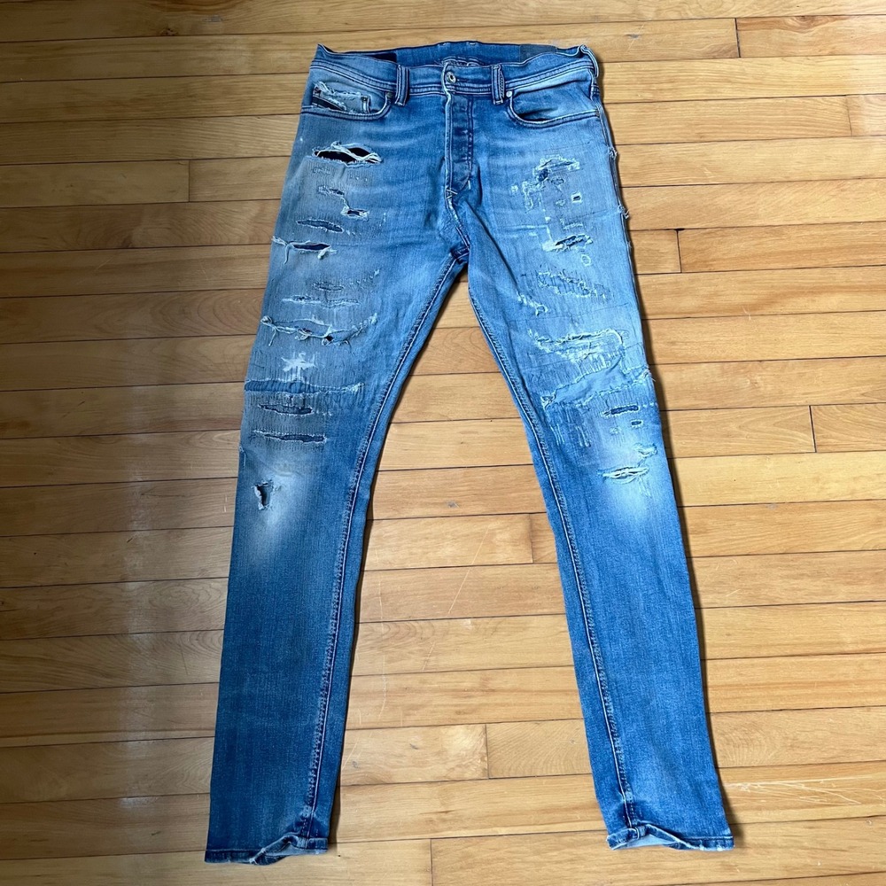 Diesel Tepphar Slim-Carrot Distressed Repaired Jeans Blue 30x32 084GK Stretch
